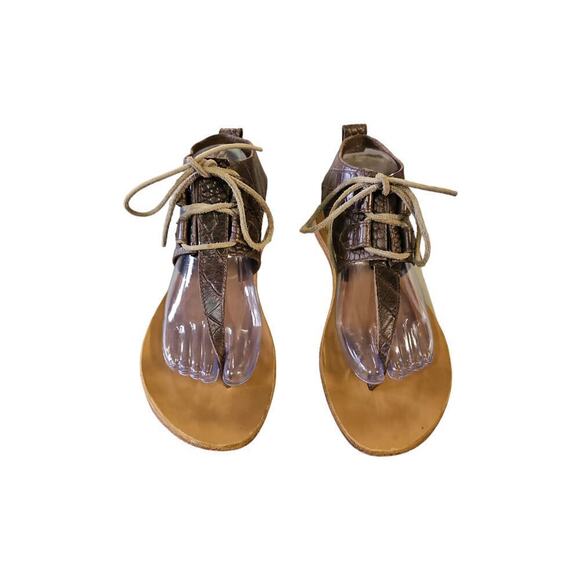 Sorel Brown Leather Summer Lace-up Thong Sandals Women's Sz 9 - Picture 2 of 8